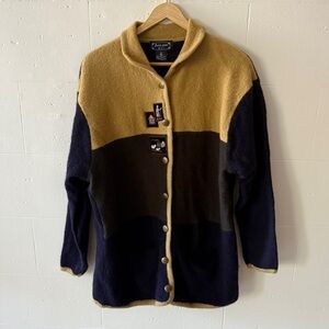 Juste Pour Moi Cottagecore Wool Cardigan with Embroidered Patches